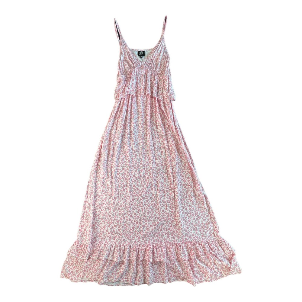 Bobeau red and white floral ruffle maxi dress